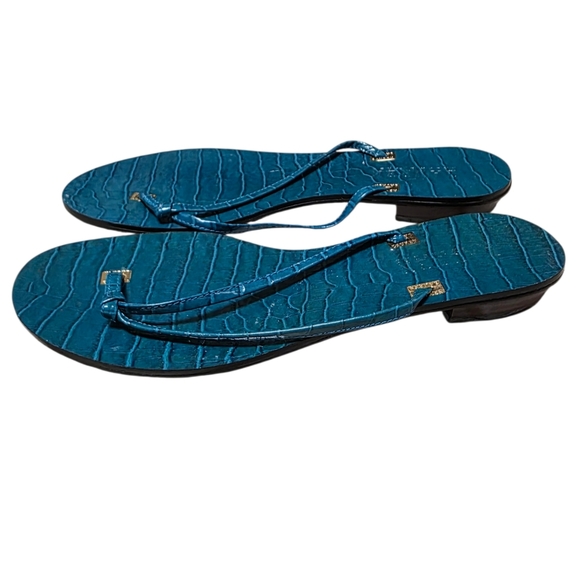 Lauren Ralph Lauren Teal Croc-Embossed Thong Sandals with Gold Accents - Picture 7 of 10
